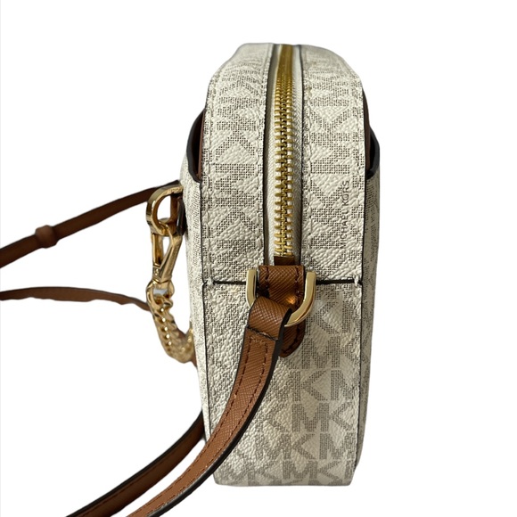 Michael Kors Crossbody Bag Jet Set Large Leather MK print logo Vanilla - Picture 5 of 11